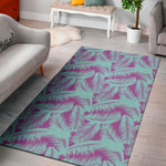 Purple And Teal Tropical Leaf Print Area Rug