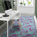 Purple And Teal Tropical Leaf Print Area Rug