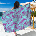Purple And Teal Tropical Leaf Print Beach Sarong Wrap