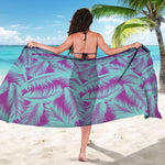 Purple And Teal Tropical Leaf Print Beach Sarong Wrap