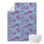 Purple And Teal Tropical Leaf Print Blanket
