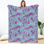 Purple And Teal Tropical Leaf Print Blanket