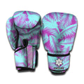 Purple And Teal Tropical Leaf Print Boxing Gloves