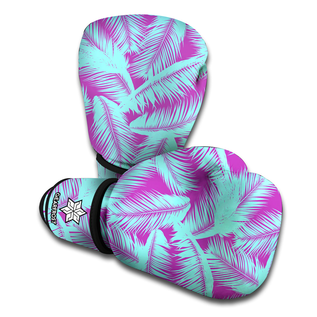 Purple And Teal Tropical Leaf Print Boxing Gloves