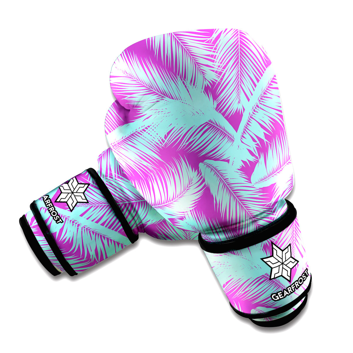 Purple And Teal Tropical Leaf Print Boxing Gloves