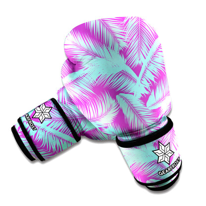 Purple And Teal Tropical Leaf Print Boxing Gloves