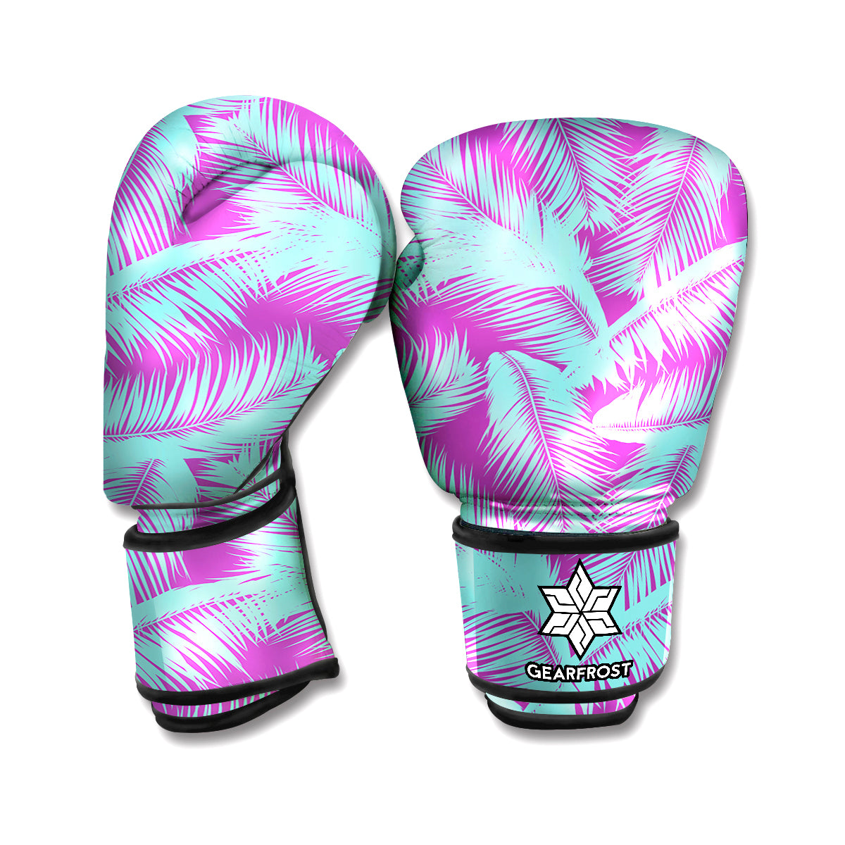 Purple And Teal Tropical Leaf Print Boxing Gloves