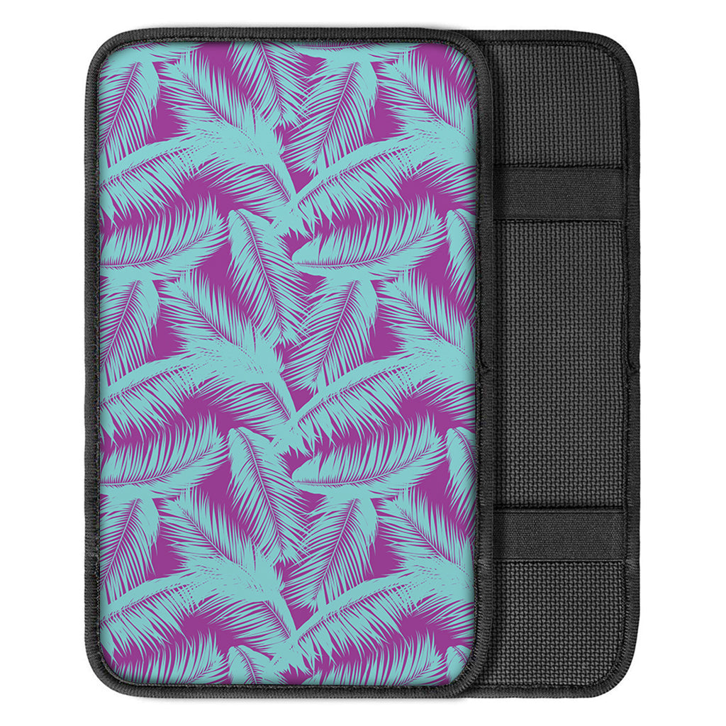 Purple And Teal Tropical Leaf Print Car Center Console Cover