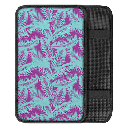Purple And Teal Tropical Leaf Print Car Center Console Cover