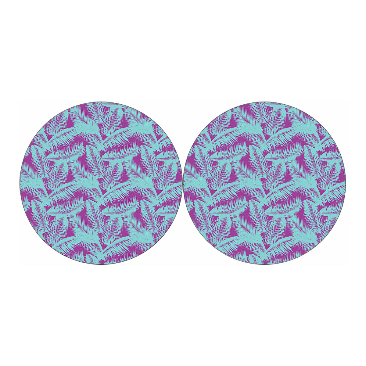 Purple And Teal Tropical Leaf Print Car Coasters