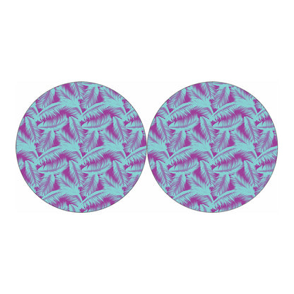 Purple And Teal Tropical Leaf Print Car Coasters