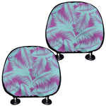 Purple And Teal Tropical Leaf Print Car Headrest Covers