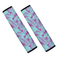 Purple And Teal Tropical Leaf Print Car Seat Belt Covers
