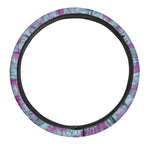 Purple And Teal Tropical Leaf Print Car Steering Wheel Cover