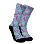 Purple And Teal Tropical Leaf Print Crew Socks