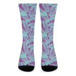 Purple And Teal Tropical Leaf Print Crew Socks