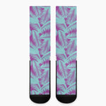 Purple And Teal Tropical Leaf Print Crew Socks