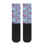Purple And Teal Tropical Leaf Print Crew Socks