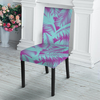 Purple And Teal Tropical Leaf Print Dining Chair Slipcover