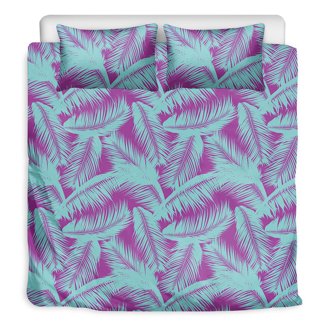 Purple And Teal Tropical Leaf Print Duvet Cover Bedding Set