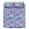 Purple And Teal Tropical Leaf Print Duvet Cover Bedding Set