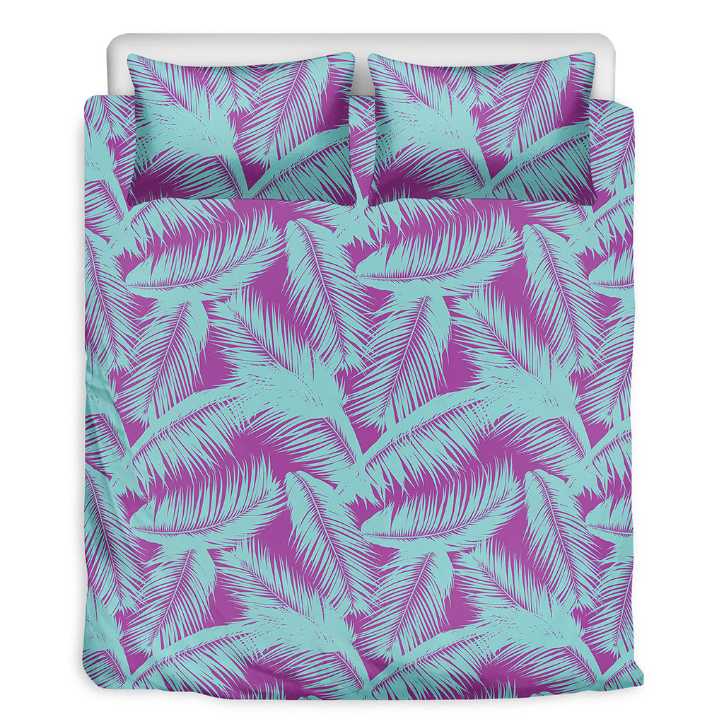 Purple And Teal Tropical Leaf Print Duvet Cover Bedding Set