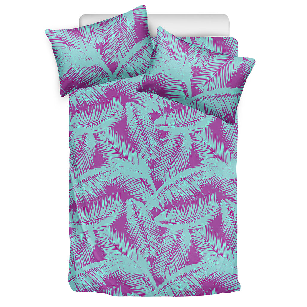Purple And Teal Tropical Leaf Print Duvet Cover Bedding Set