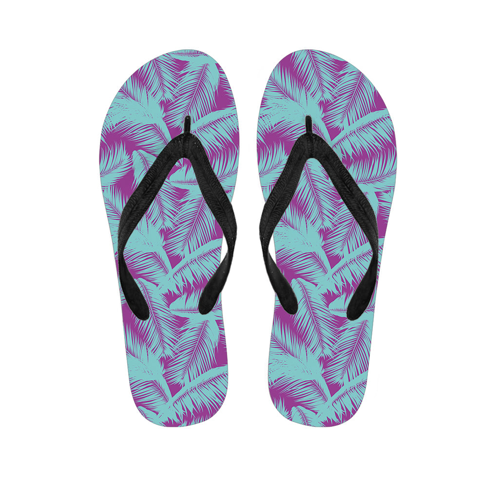 Purple And Teal Tropical Leaf Print Flip Flops