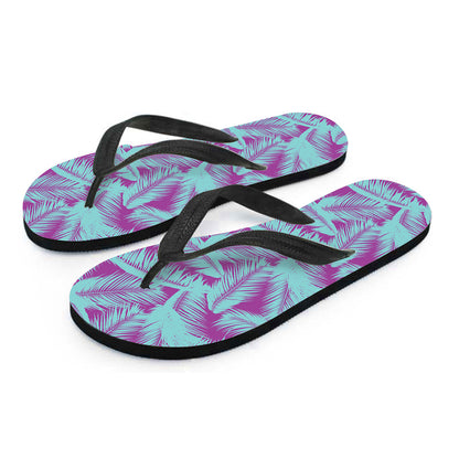 Purple And Teal Tropical Leaf Print Flip Flops