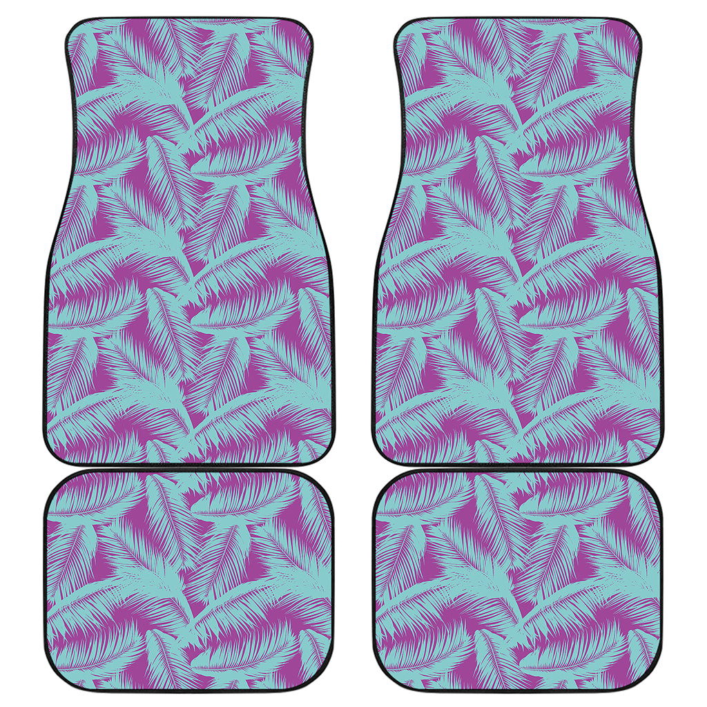 Purple And Teal Tropical Leaf Print Front and Back Car Floor Mats