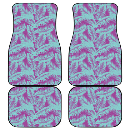 Purple And Teal Tropical Leaf Print Front and Back Car Floor Mats