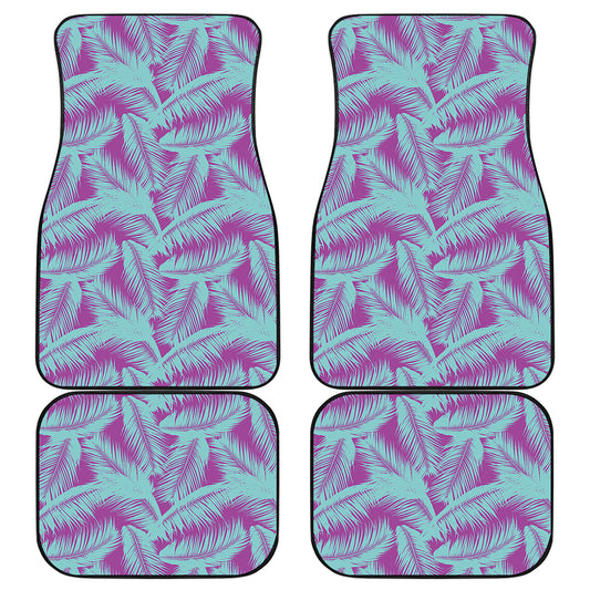 Purple And Teal Tropical Leaf Print Front and Back Car Floor Mats