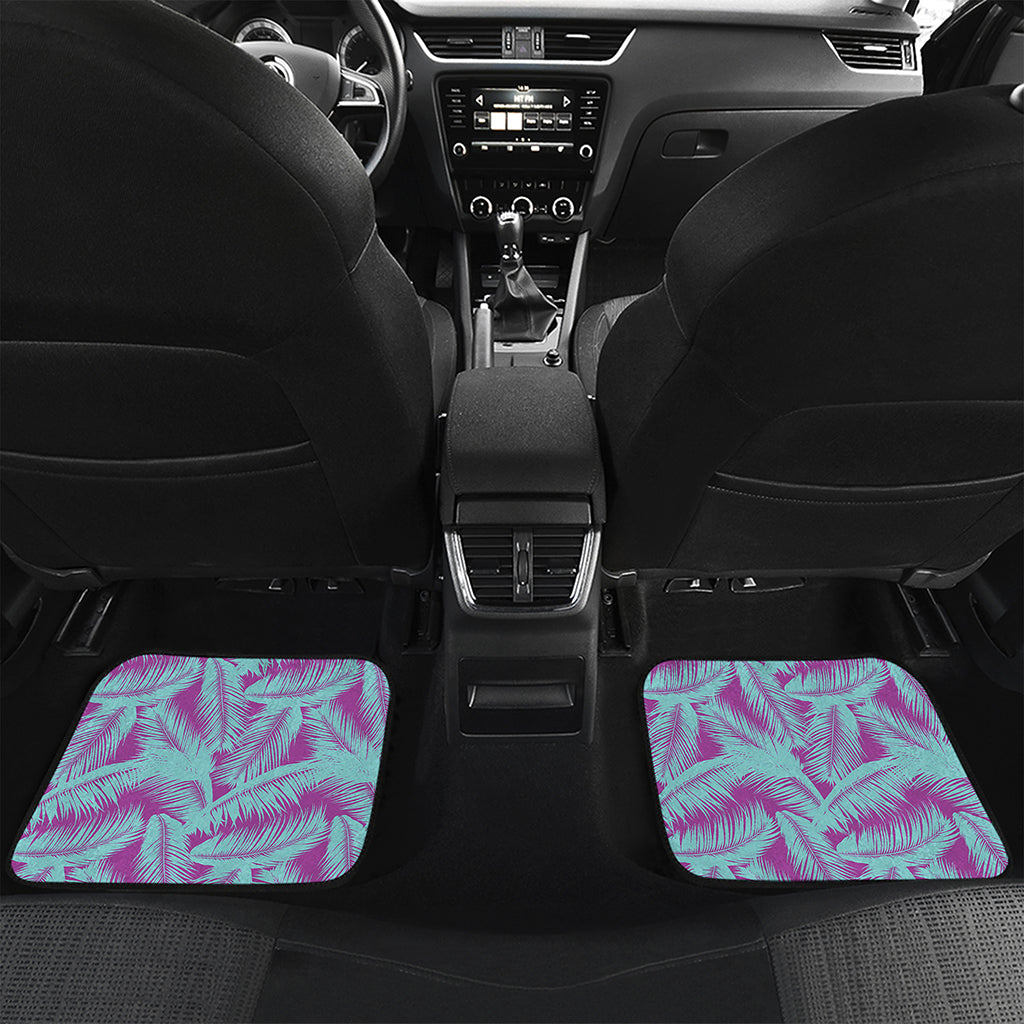 Purple And Teal Tropical Leaf Print Front and Back Car Floor Mats