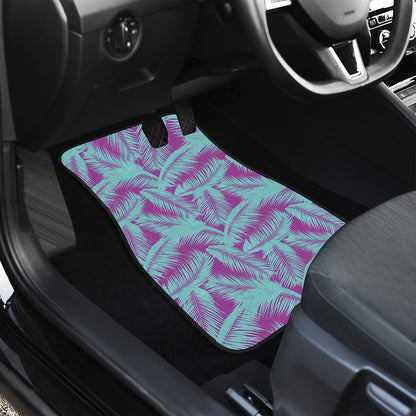 Purple And Teal Tropical Leaf Print Front and Back Car Floor Mats