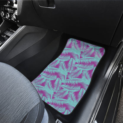 Purple And Teal Tropical Leaf Print Front and Back Car Floor Mats