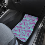 Purple And Teal Tropical Leaf Print Front and Back Car Floor Mats