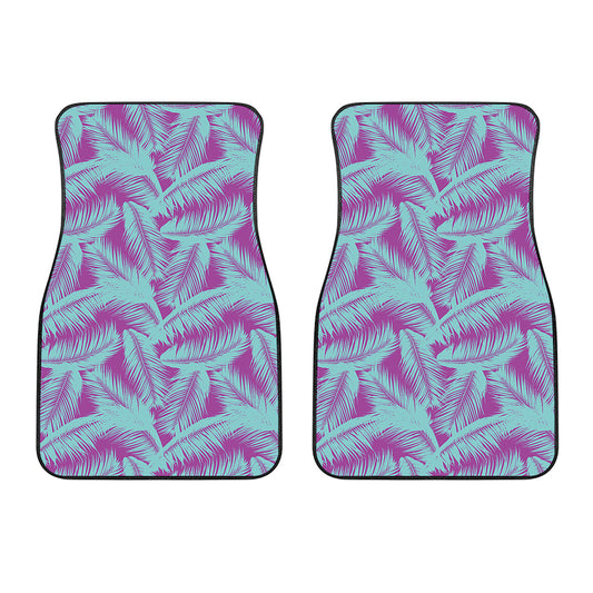 Purple And Teal Tropical Leaf Print Front Car Floor Mats
