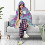 Purple And Teal Tropical Leaf Print Hooded Blanket