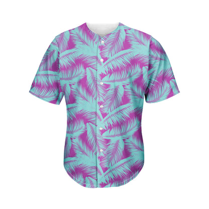 Purple And Teal Tropical Leaf Print Men's Baseball Jersey