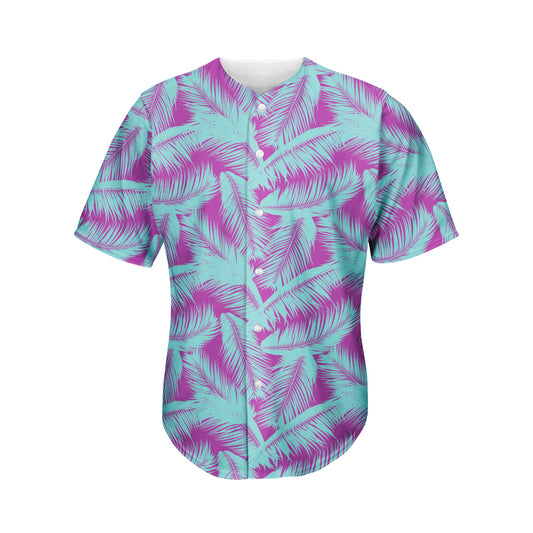 Purple And Teal Tropical Leaf Print Men's Baseball Jersey