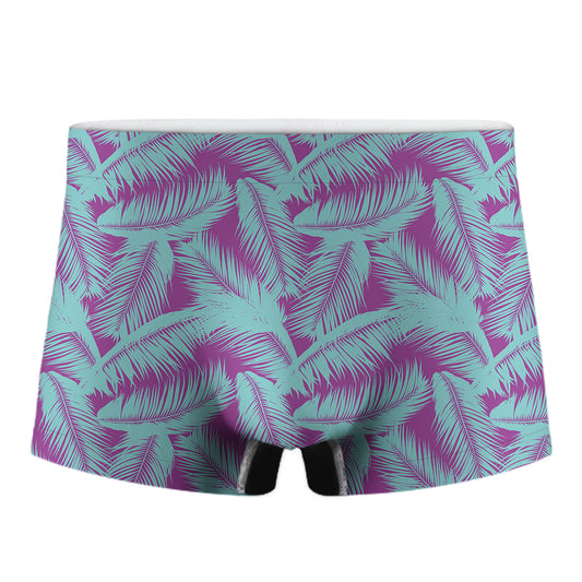 Purple And Teal Tropical Leaf Print Men's Boxer Briefs