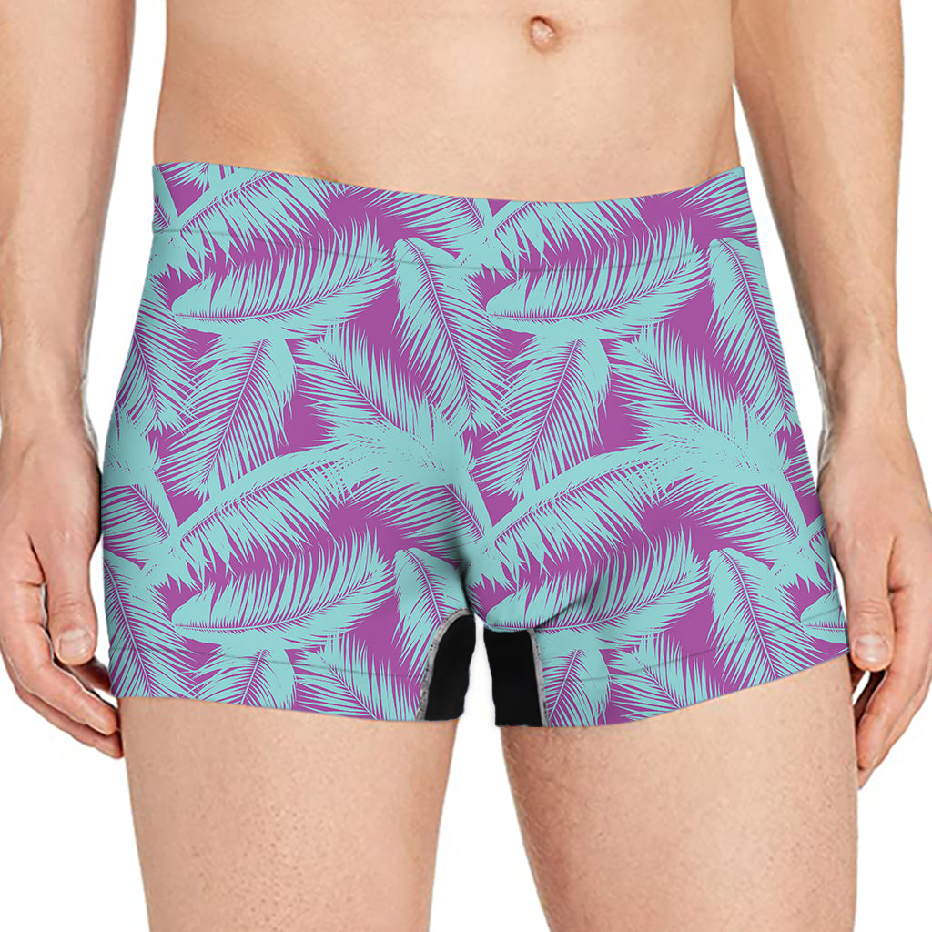 Purple And Teal Tropical Leaf Print Men's Boxer Briefs