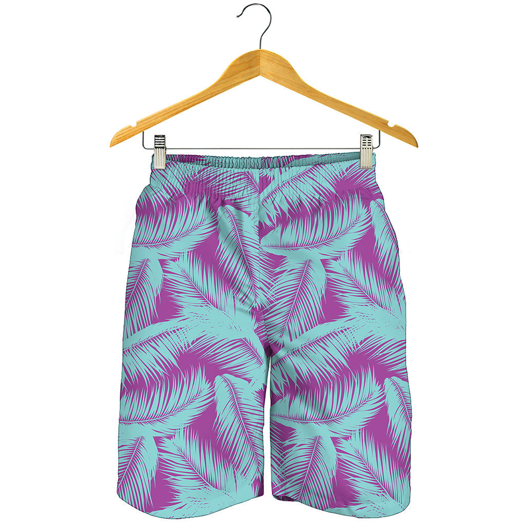 Purple And Teal Tropical Leaf Print Men's Shorts