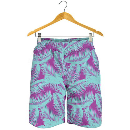 Purple And Teal Tropical Leaf Print Men's Shorts