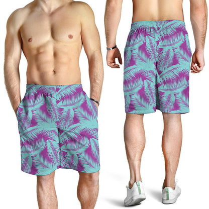 Purple And Teal Tropical Leaf Print Men's Shorts