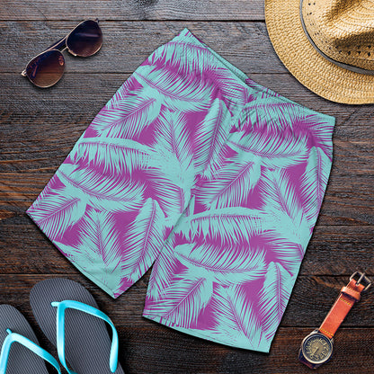 Purple And Teal Tropical Leaf Print Men's Shorts