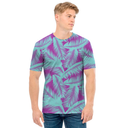Purple And Teal Tropical Leaf Print Men's T-Shirt