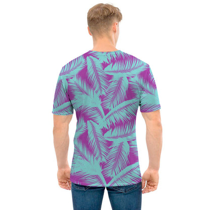 Purple And Teal Tropical Leaf Print Men's T-Shirt