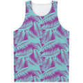 Purple And Teal Tropical Leaf Print Men's Tank Top