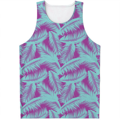Purple And Teal Tropical Leaf Print Men's Tank Top